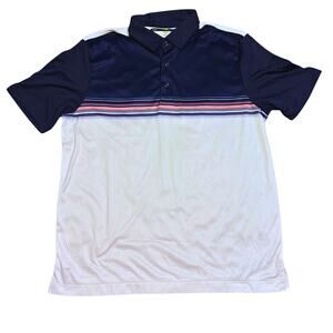 Greg Norman Navy / White Striped ML 75 Microlux Size Large Polo Shirt - Large